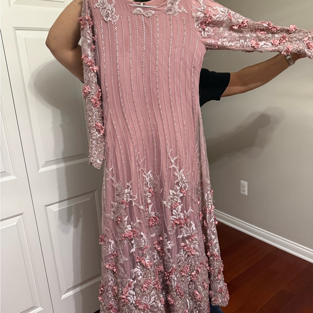 Elegant Pink Floral Embroidered anarkali